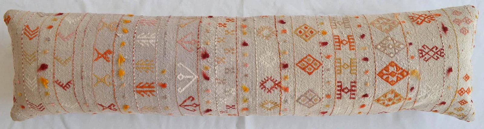 1970s Turkish Kilim Lumbar Pillow Cover Handmade Wedding Pillow 13" X 50" - 7