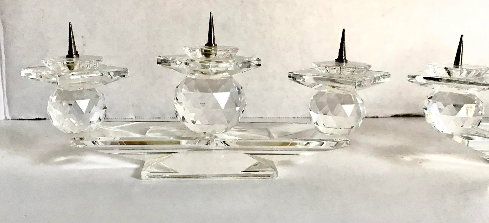 Swarovski Crystal Pin Candle Holders Model 7600 - a Pair - 2