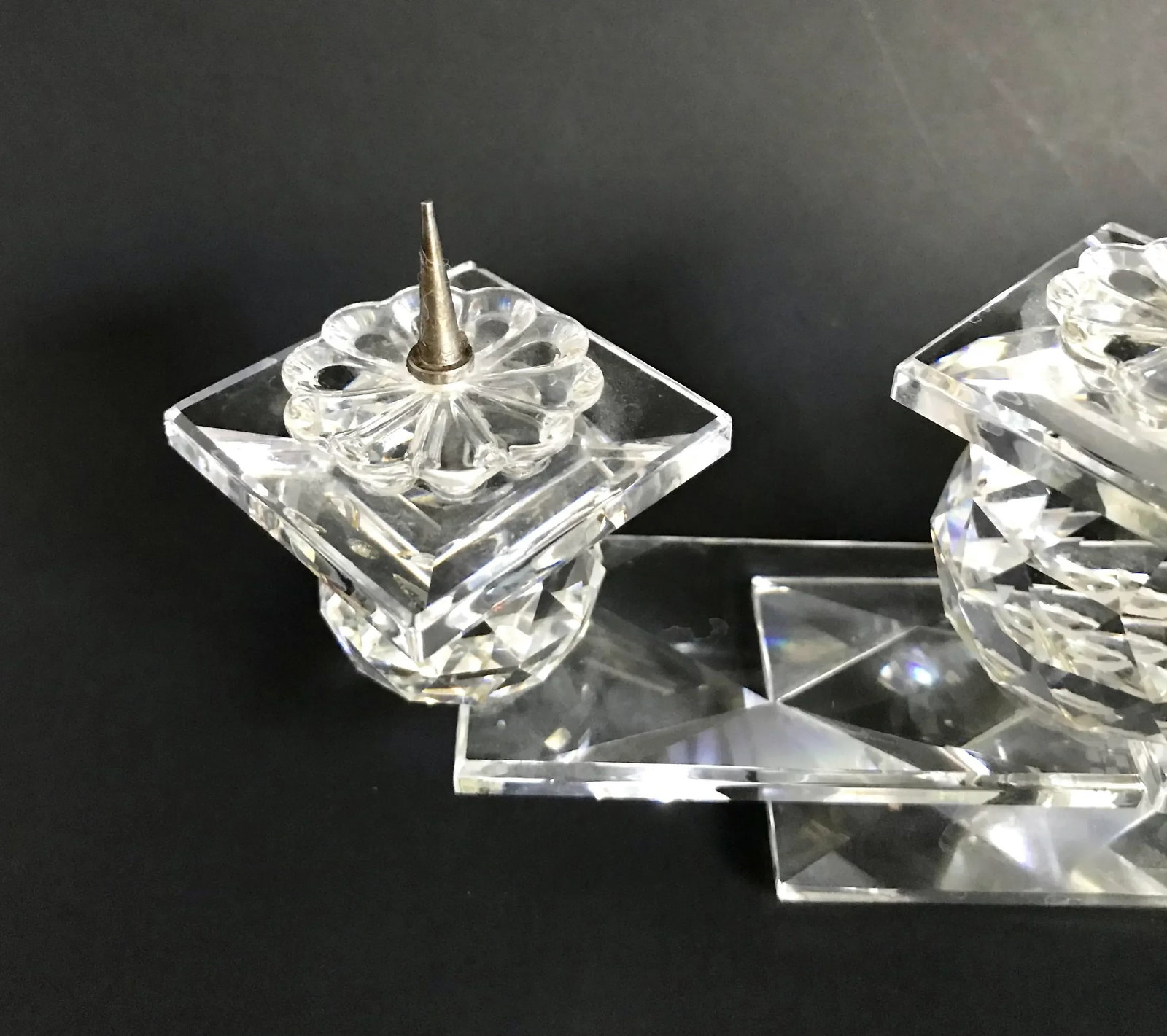Swarovski Crystal Pin Candle Holders Model 7600 - a Pair - 6