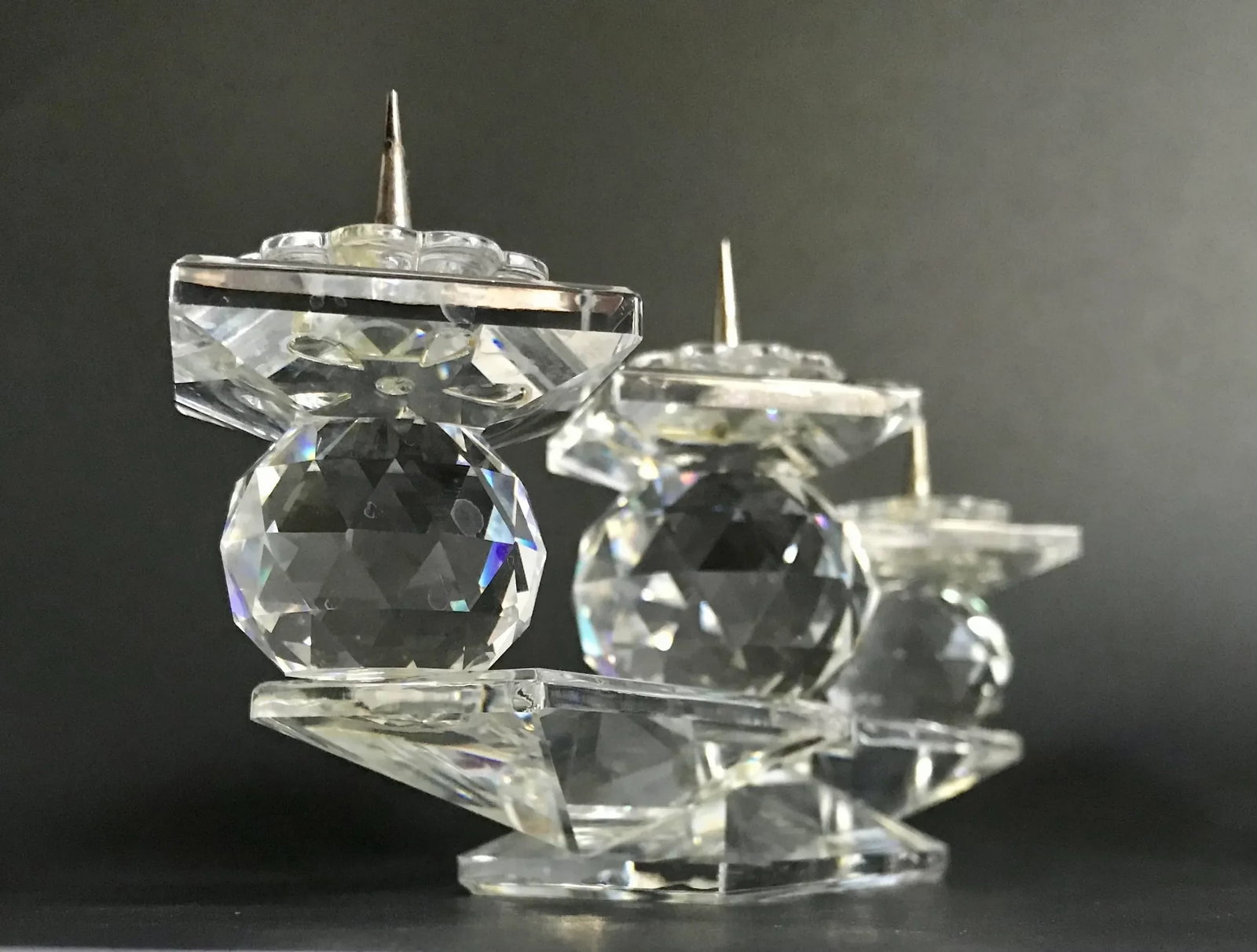 Swarovski Crystal Pin Candle Holders Model 7600 - a Pair - 7