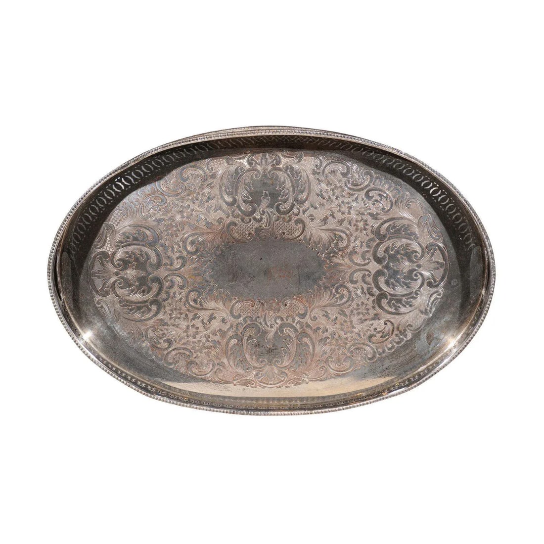 Antique English Edwardian Period Silverplate Tray with Pierced Motifs & C-Scrolls - 12