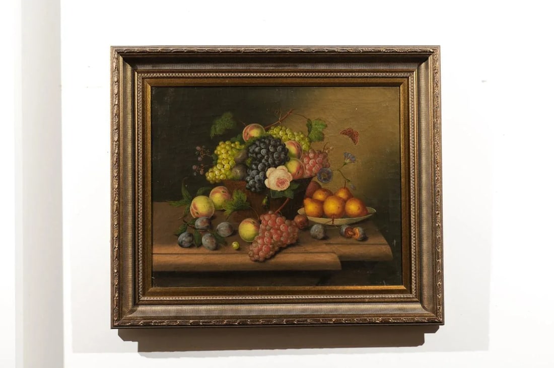 French 19th Century Framed Oil on Canvas Still-Life Painting Depicting Fruits - 2