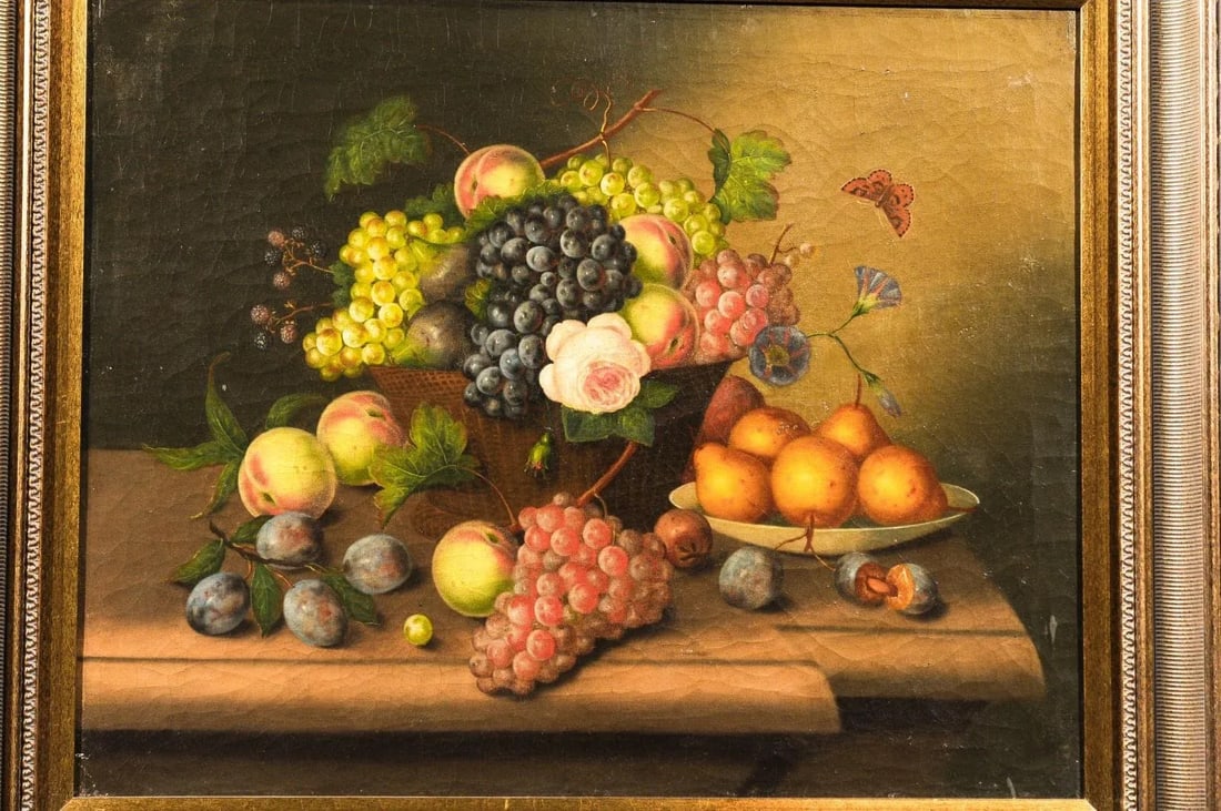 French 19th Century Framed Oil on Canvas Still-Life Painting Depicting Fruits - 7