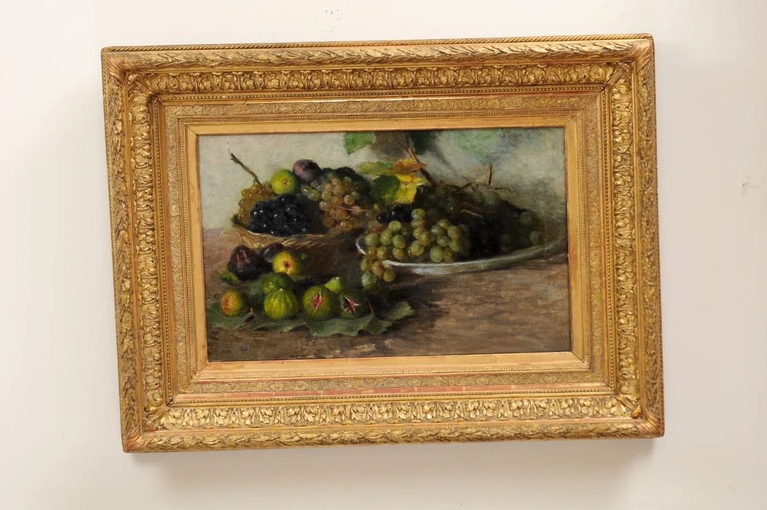 Late 19th Century French Still Life of Grapes and Figs Oil Painting, Framed - 2