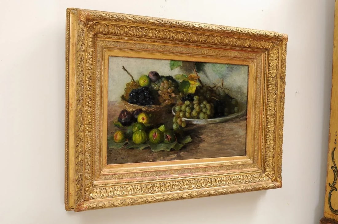 Late 19th Century French Still Life of Grapes and Figs Oil Painting, Framed - 3