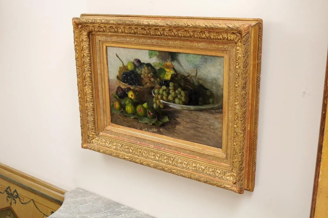 Late 19th Century French Still Life of Grapes and Figs Oil Painting, Framed - 4