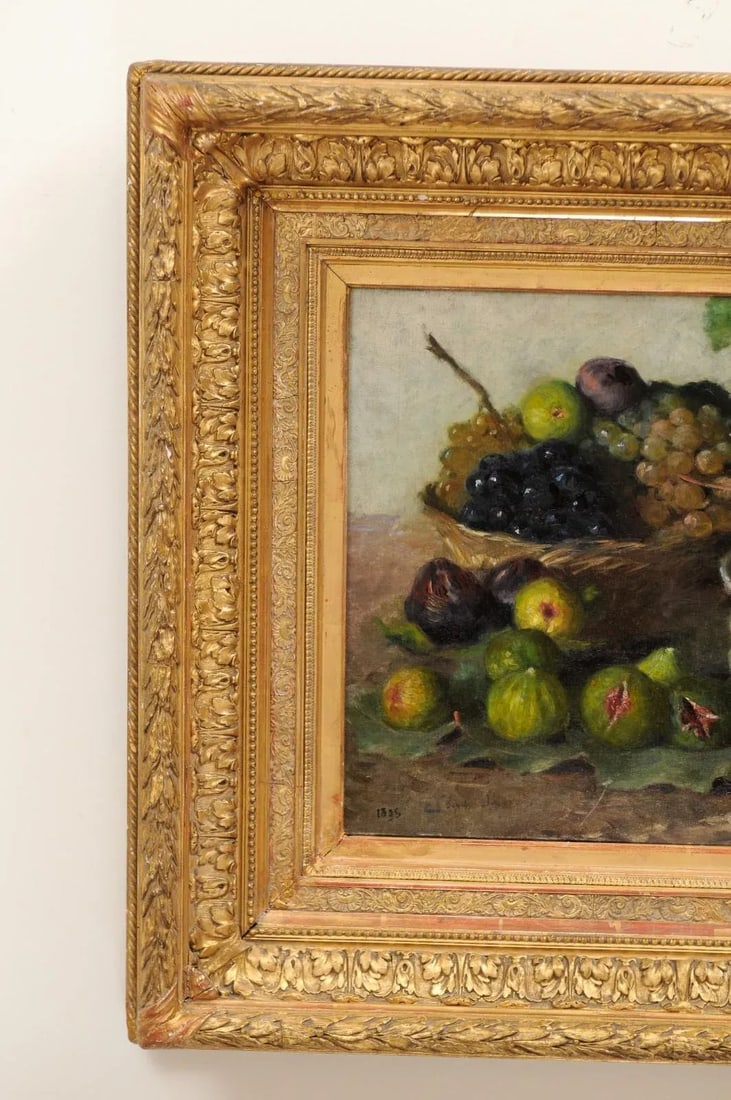 Late 19th Century French Still Life of Grapes and Figs Oil Painting, Framed - 6