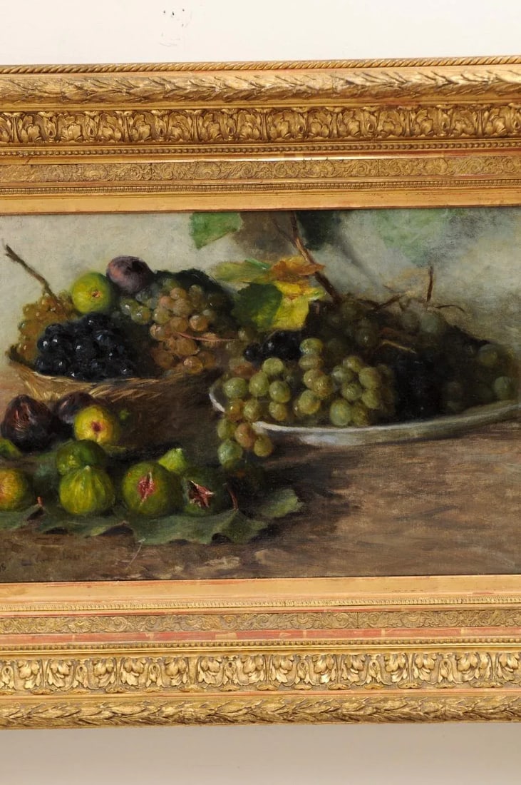 Late 19th Century French Still Life of Grapes and Figs Oil Painting, Framed - 7