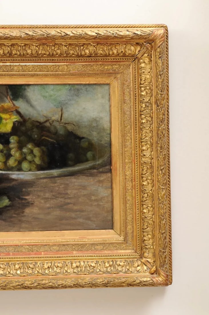 Late 19th Century French Still Life of Grapes and Figs Oil Painting, Framed - 8