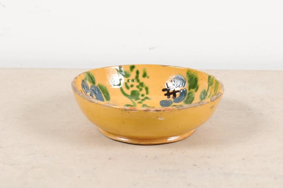 French 19th Century Jasper Pottery Bowl with Blue, Green & Crosshatch Accents - 2