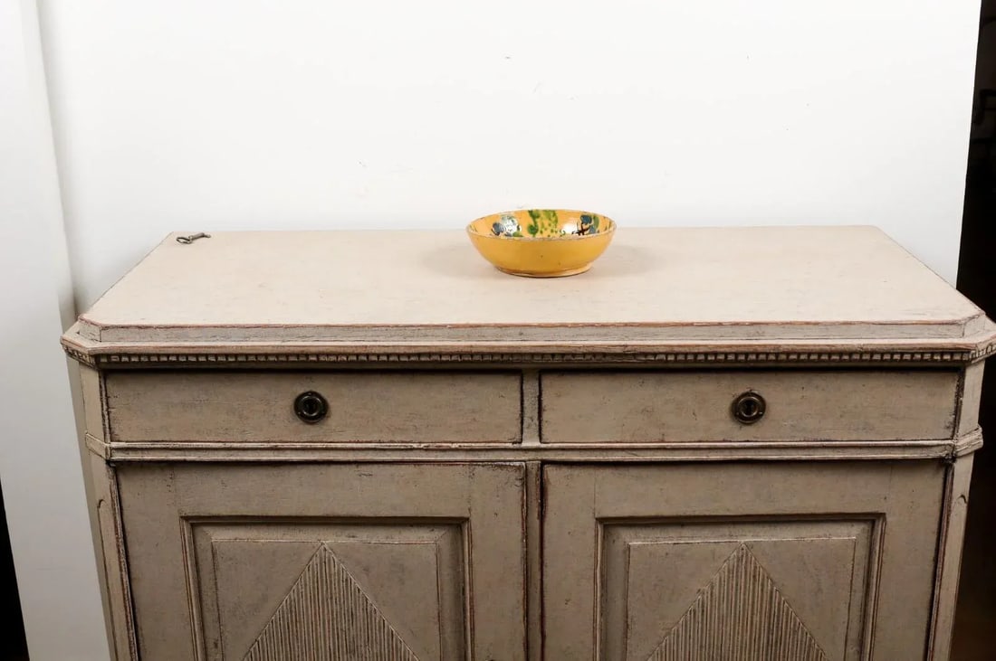 French 19th Century Jasper Pottery Bowl with Blue, Green & Crosshatch Accents - 7