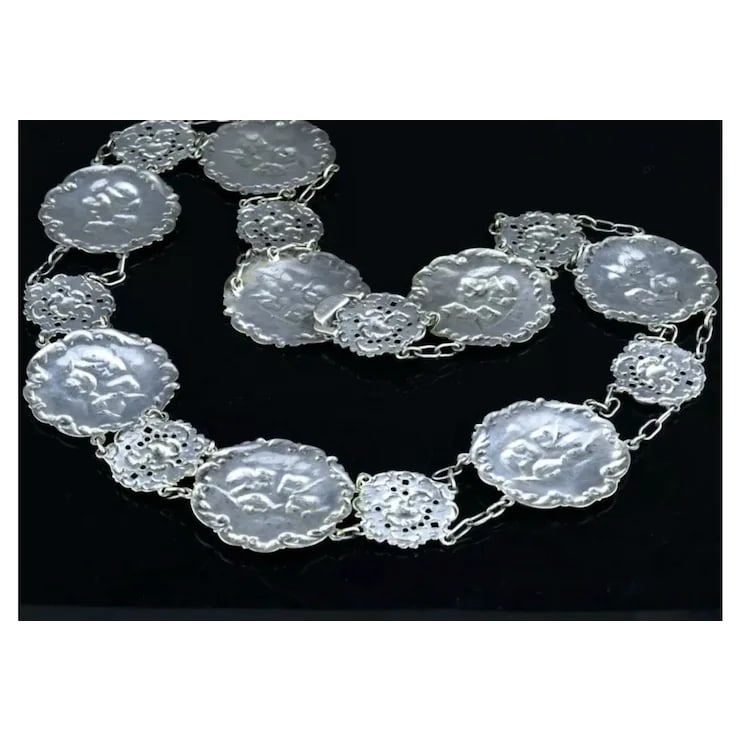 Late 19th Century Victorian Silver Plate Angel Figural Plaque Belt/Necklace - 7