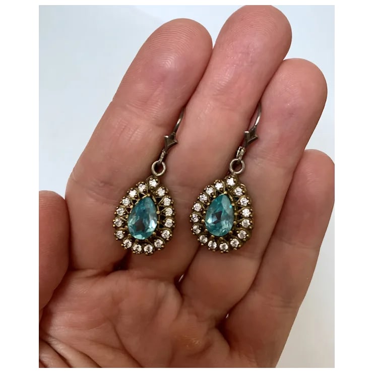 1940s Pair of Teardrop Blue Topaz Earrings - 2
