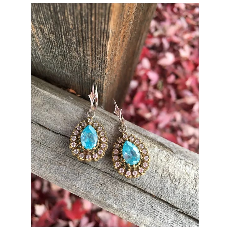 1940s Pair of Teardrop Blue Topaz Earrings - 3