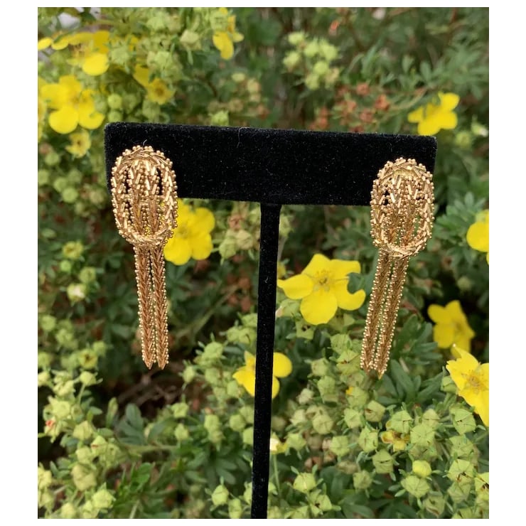 Late 20th Century 18K Gold Dangle Earrings, A Pair - 7