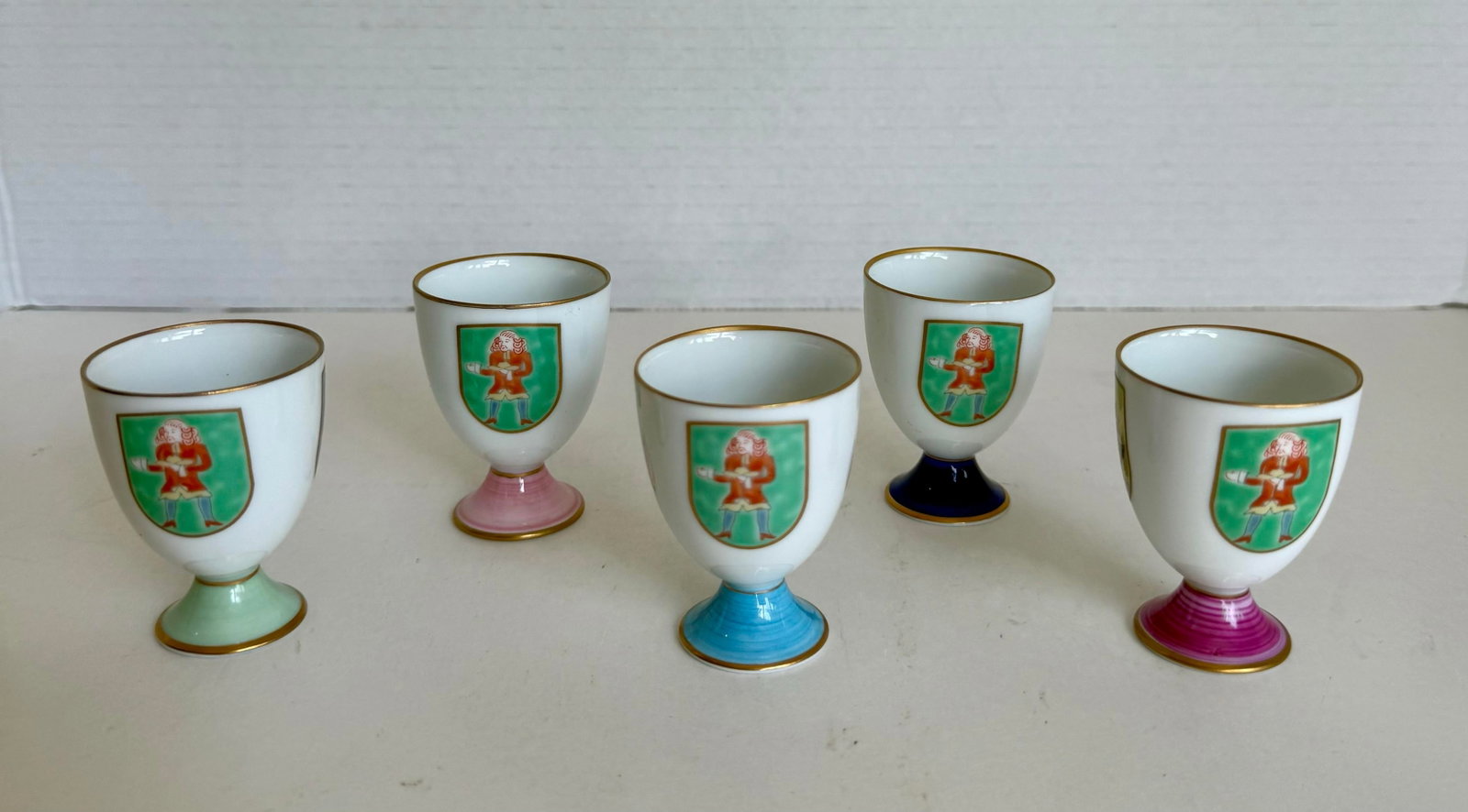 Set of 5 Vintage Fukagawa Porcelain Arita Pedestal Cups – Wine, Sake or Egg Cups - 2