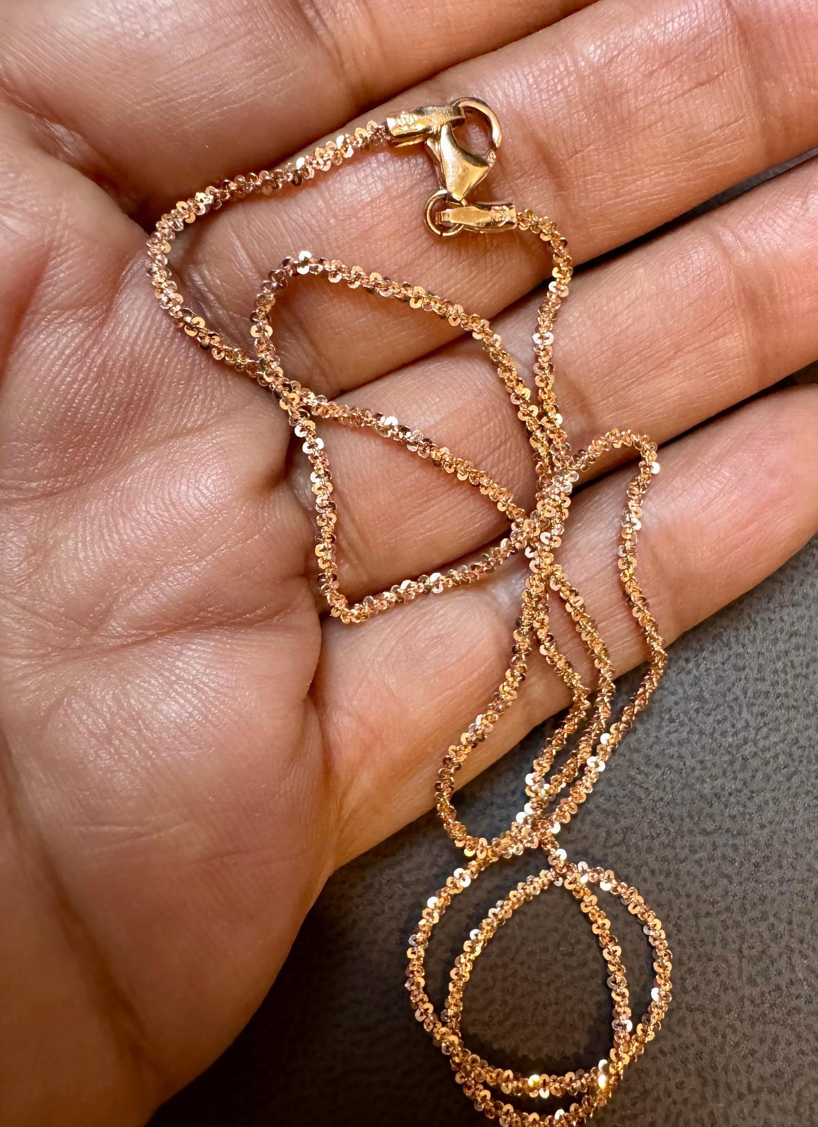 14k Gold Fancy Diamond Cut Italian Rose Gold Chain, 18" Long - 2