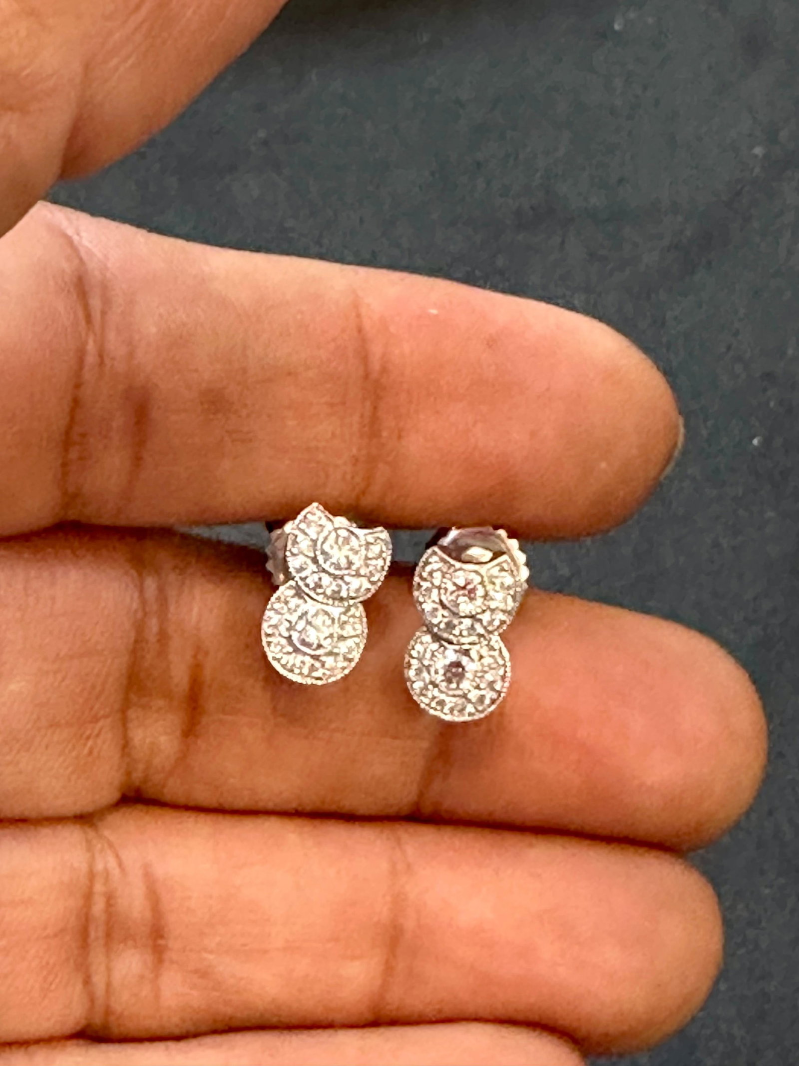 1 Carat, Cluster Stud Earrings 14 Karat White Gold Post Back, Great Value - 4