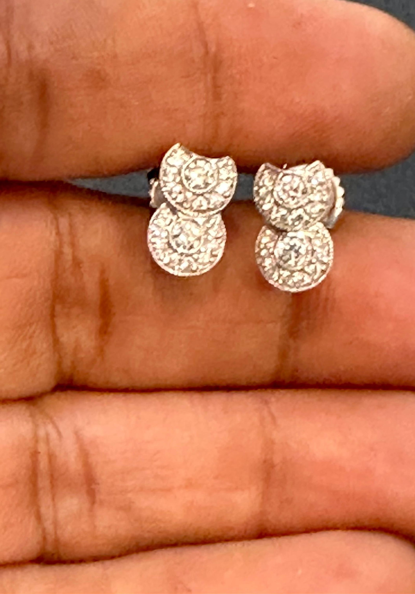 1 Carat, Cluster Stud Earrings 14 Karat White Gold Post Back, Great Value - 5