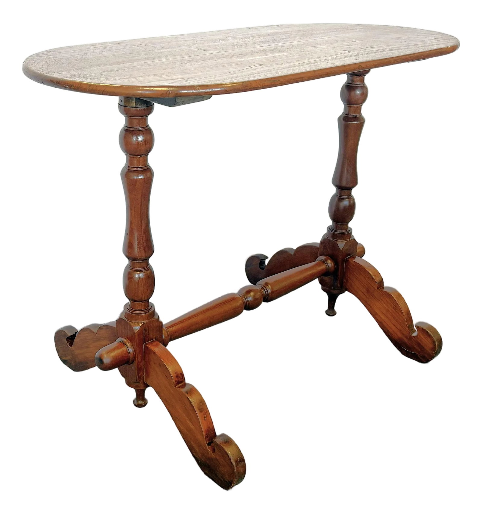 Antique Hand Made Campaign Style Oval Wood Table