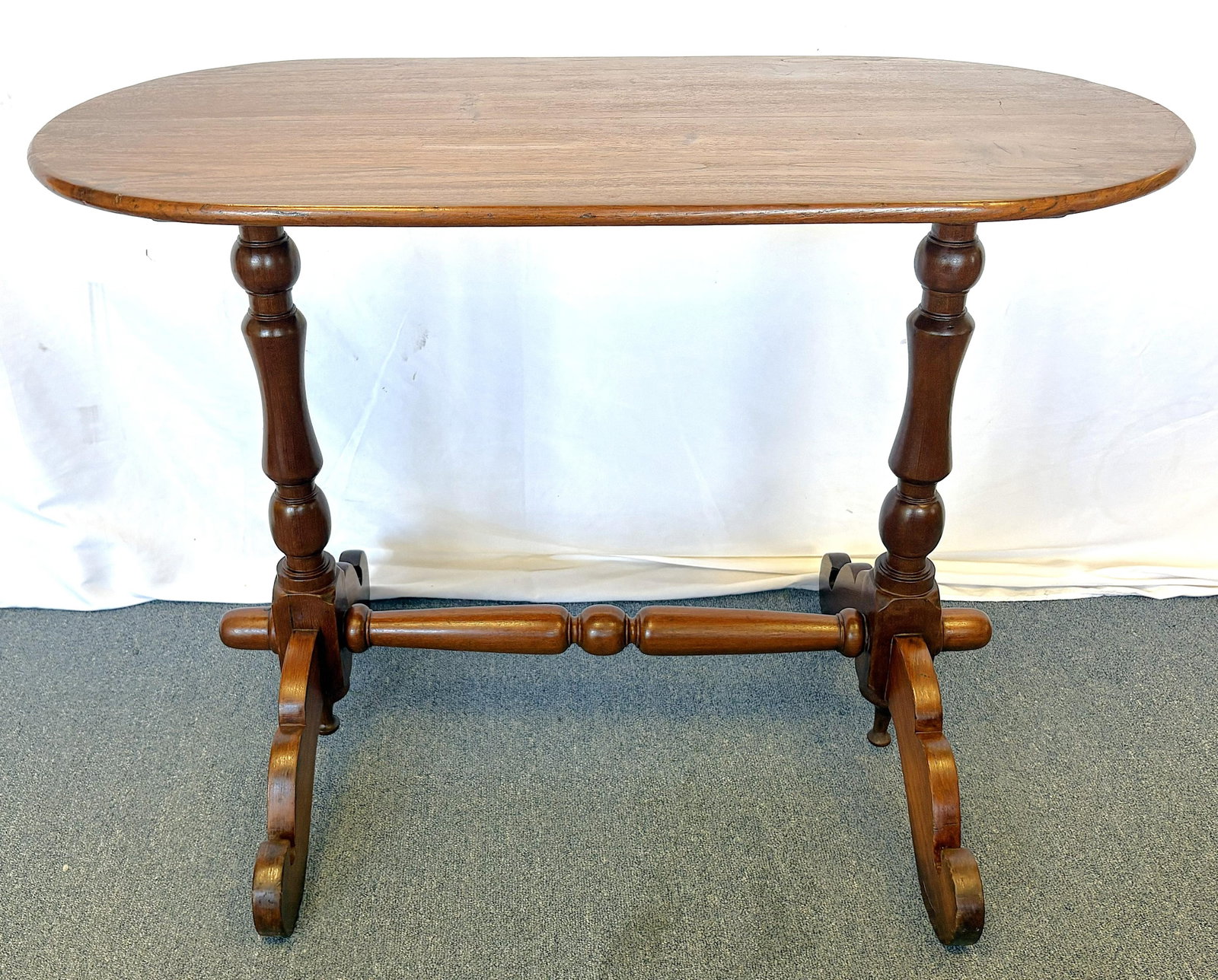 Antique Hand Made Campaign Style Oval Wood Table - 2