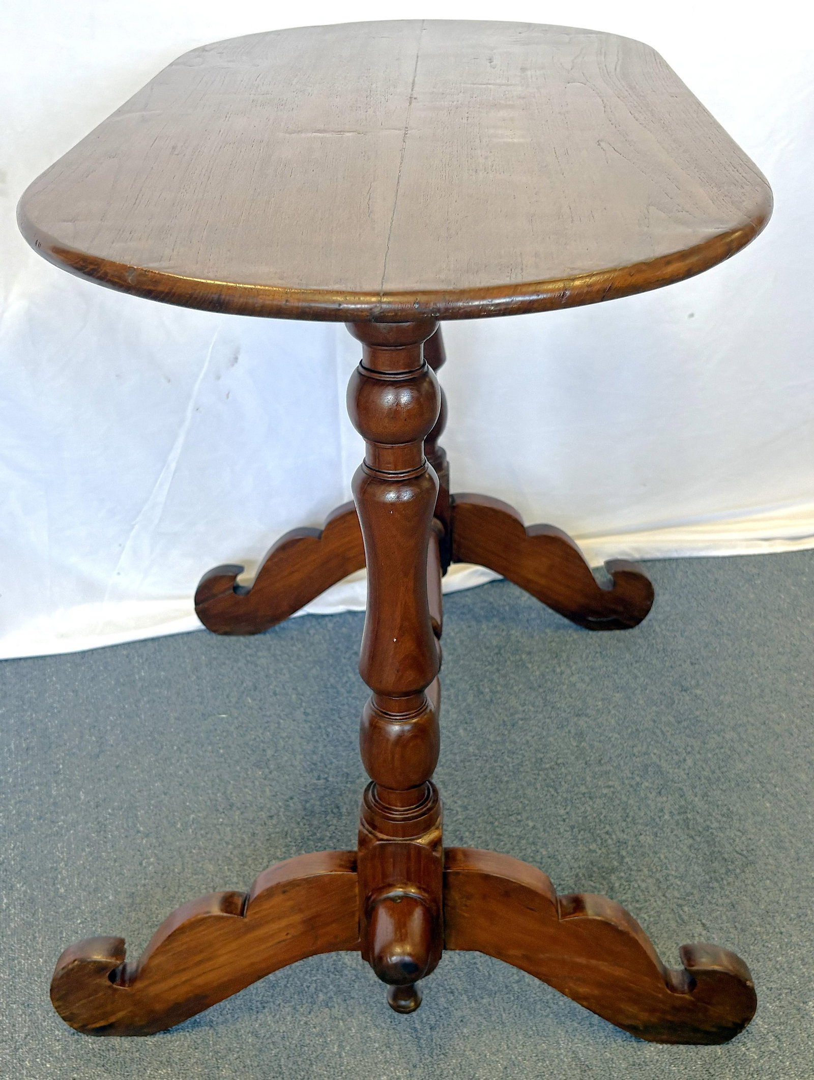 Antique Hand Made Campaign Style Oval Wood Table - 3