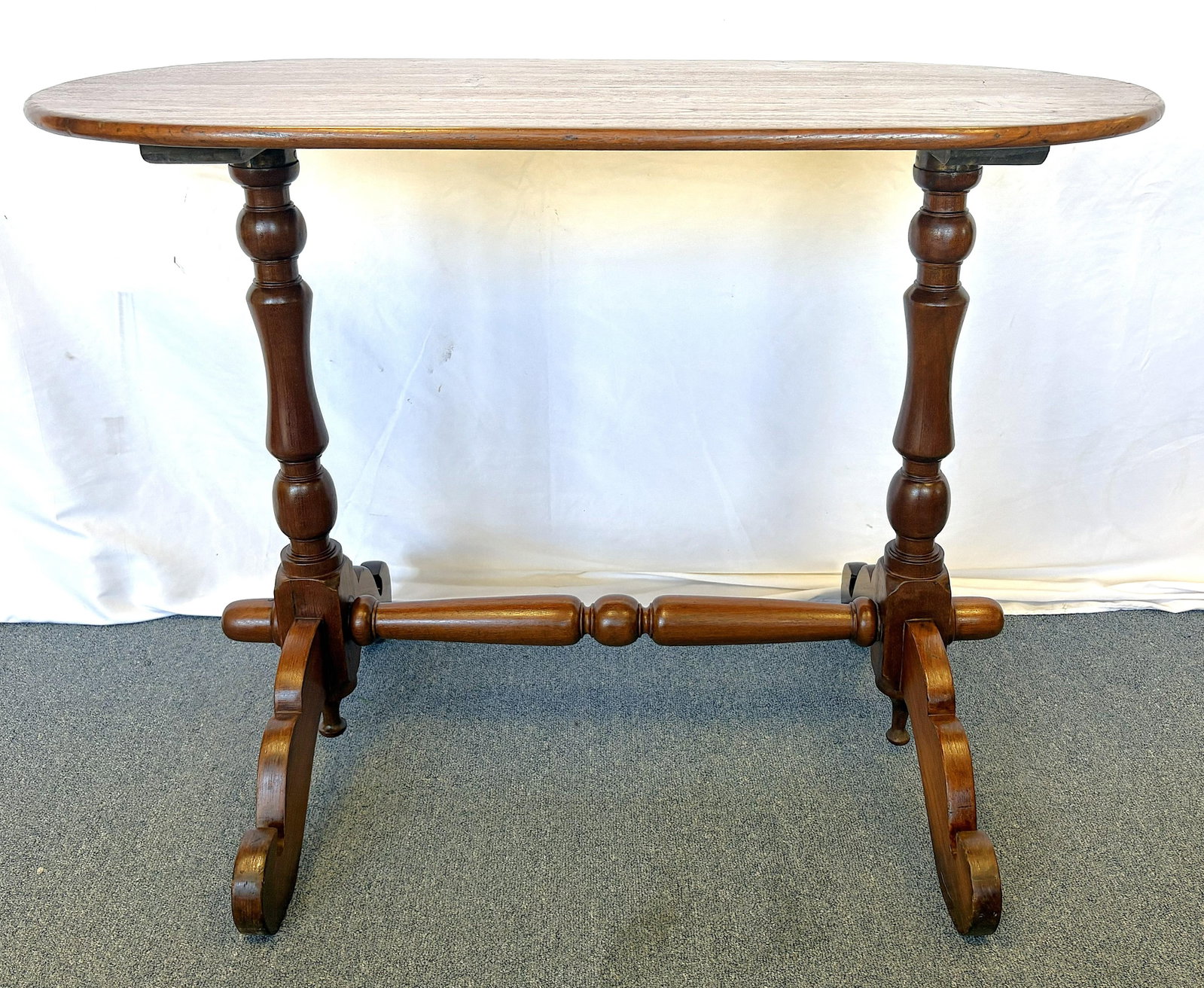 Antique Hand Made Campaign Style Oval Wood Table - 4