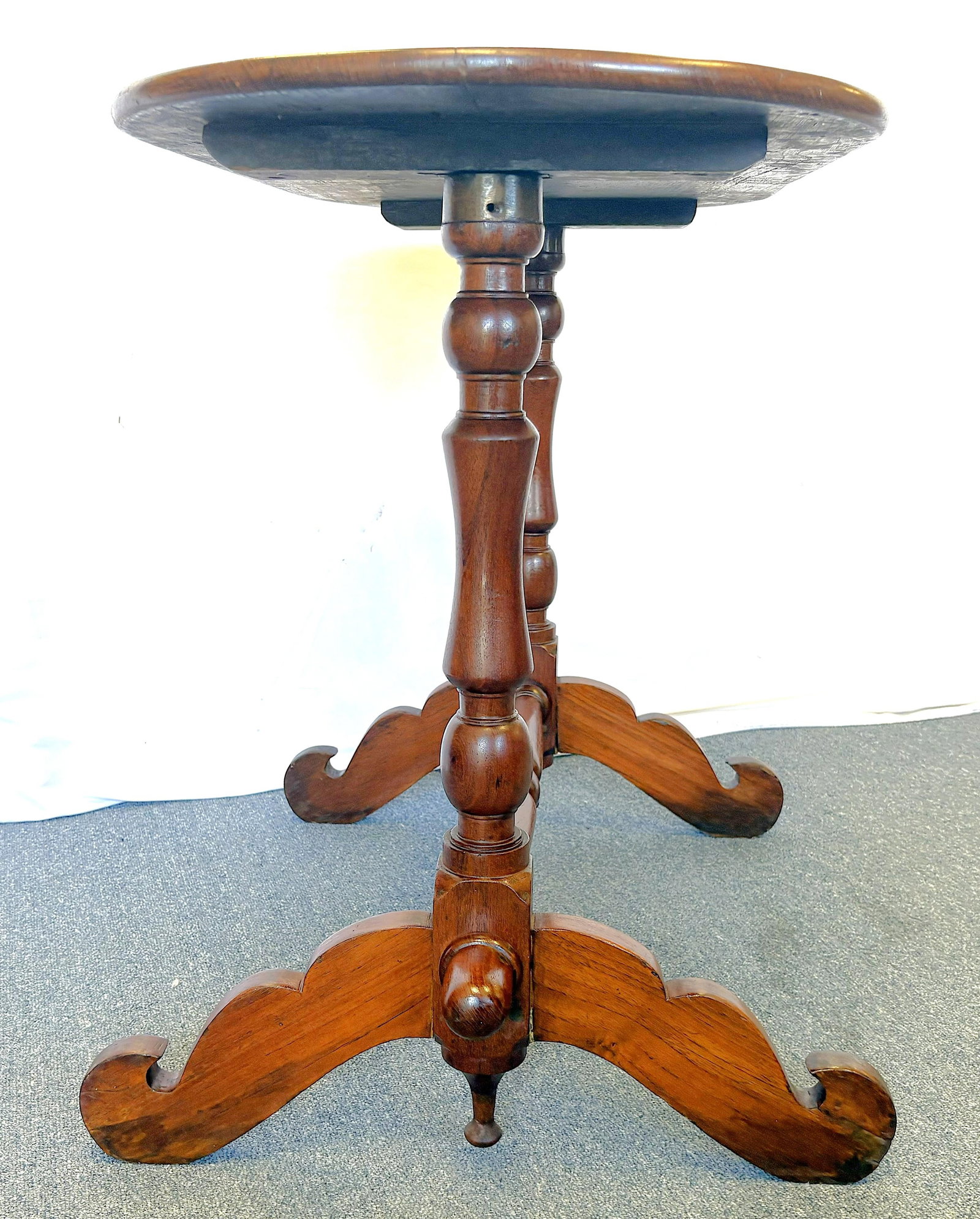 Antique Hand Made Campaign Style Oval Wood Table - 5