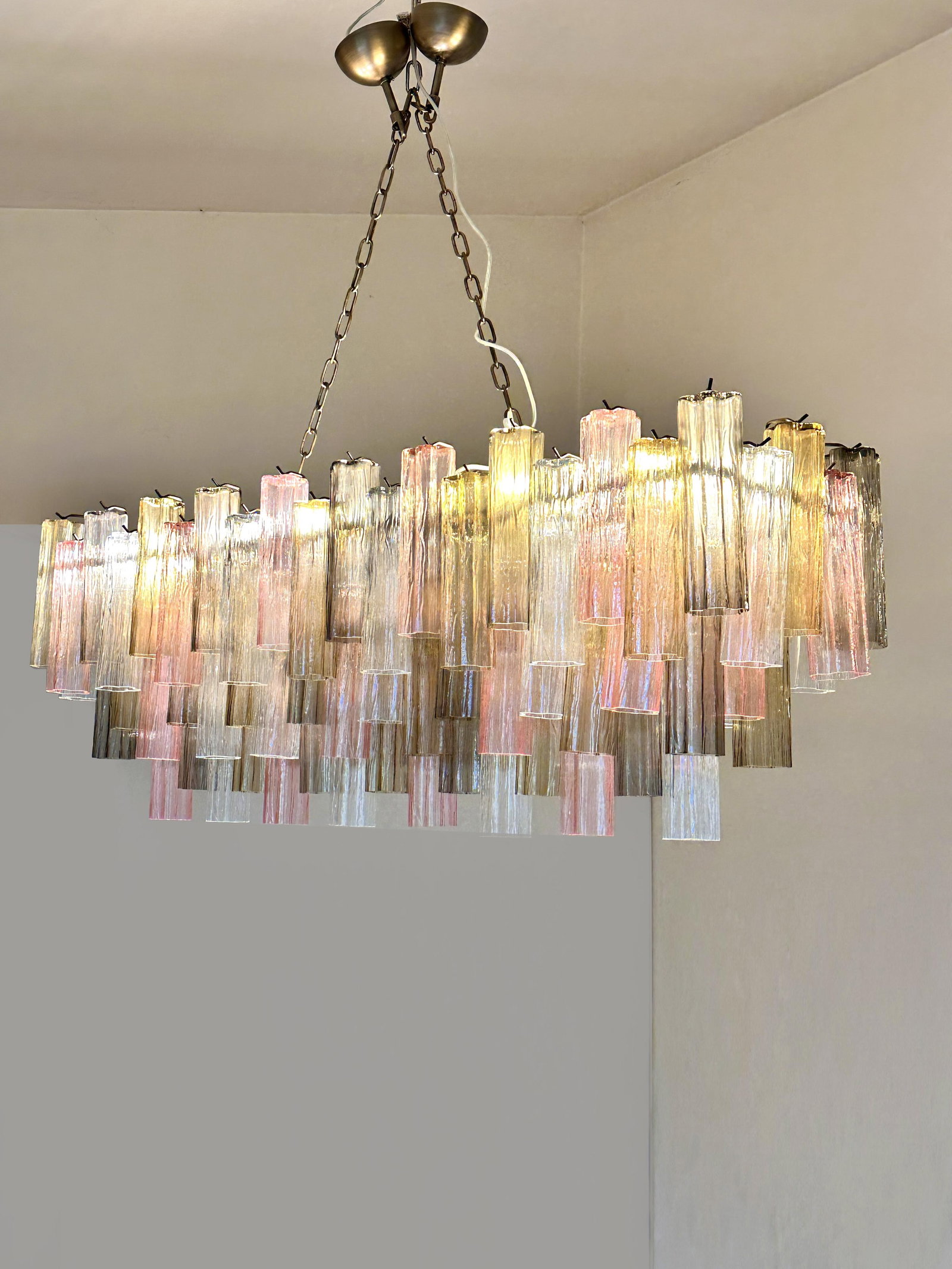 Contemporary Huge Rectangular "Tronchi" Murano Glass Burnished Chandelier - 4