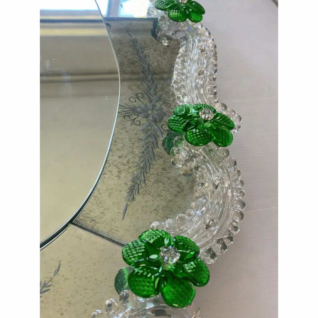 Venetian Murano Glass Oval Floral Wall Mirror – Hand-Carved Italian Art - 3
