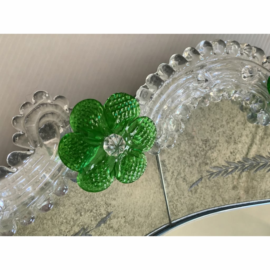 Venetian Murano Glass Oval Floral Wall Mirror – Hand-Carved Italian Art - 4