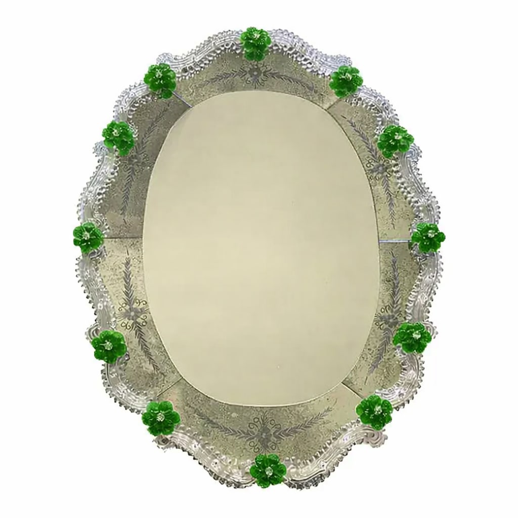 Venetian Murano Glass Oval Floral Wall Mirror – Hand-Carved Italian Art - 5