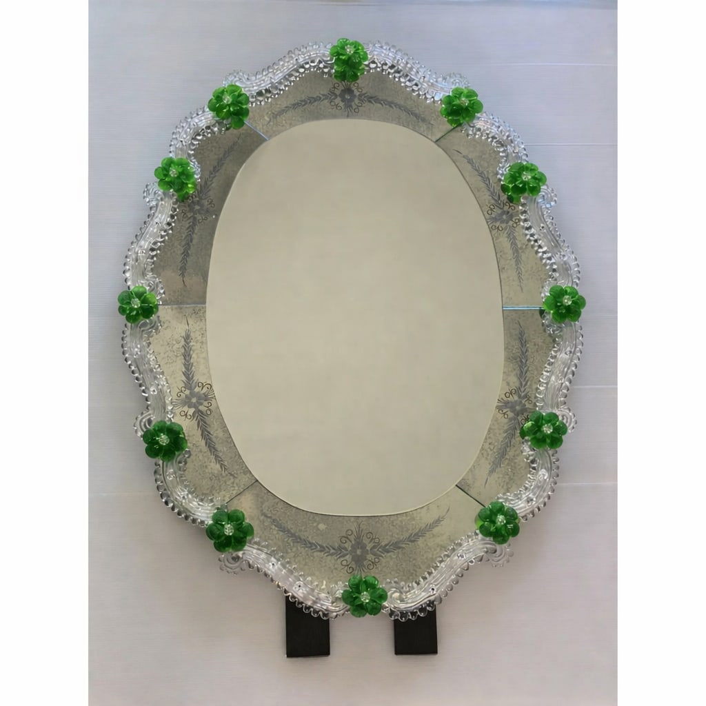 Venetian Murano Glass Oval Floral Wall Mirror – Hand-Carved Italian Art - 7