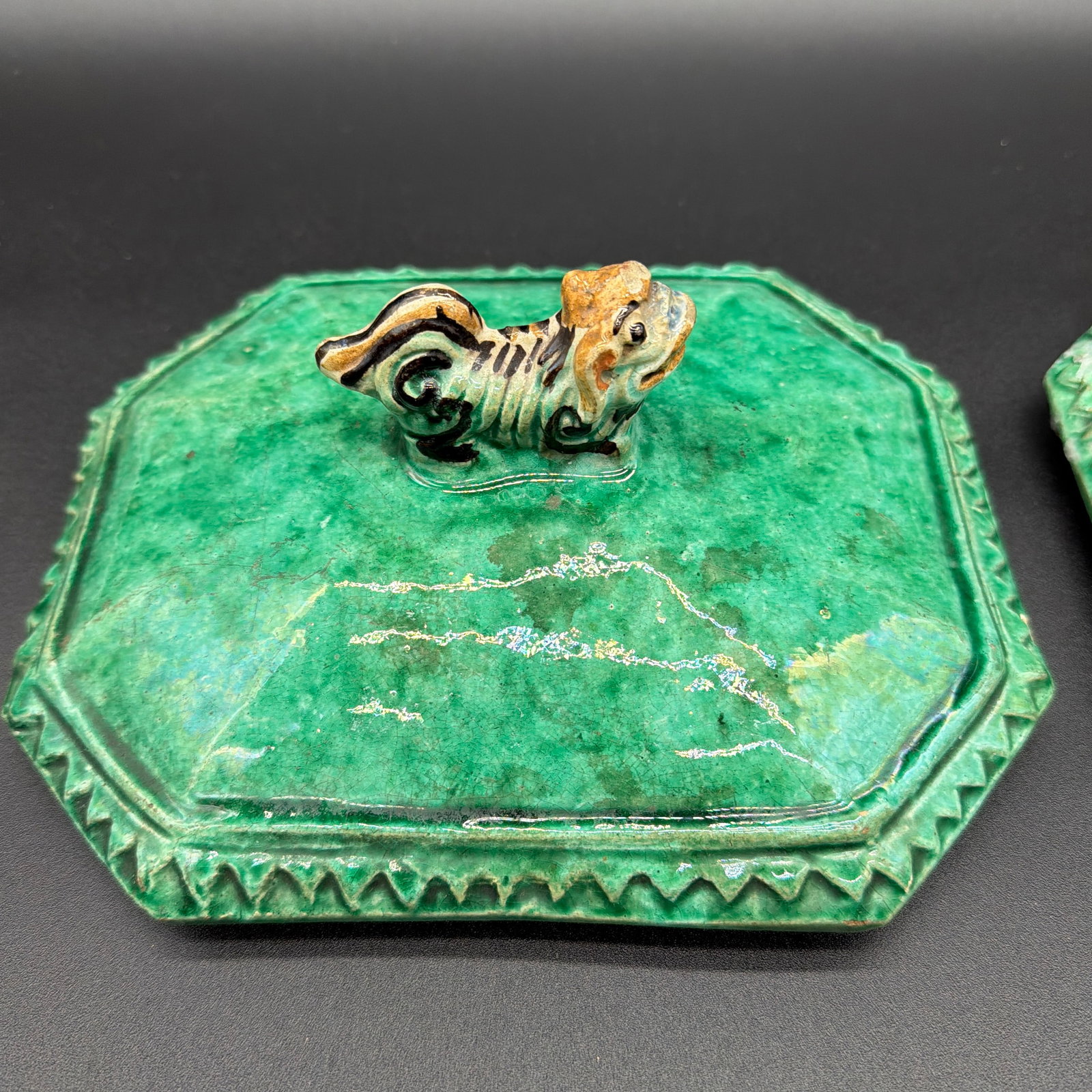 Antique Chinese Sancai Glazed Porcelain Tureen Lids With Foo Dog Finials - a Pair - 2