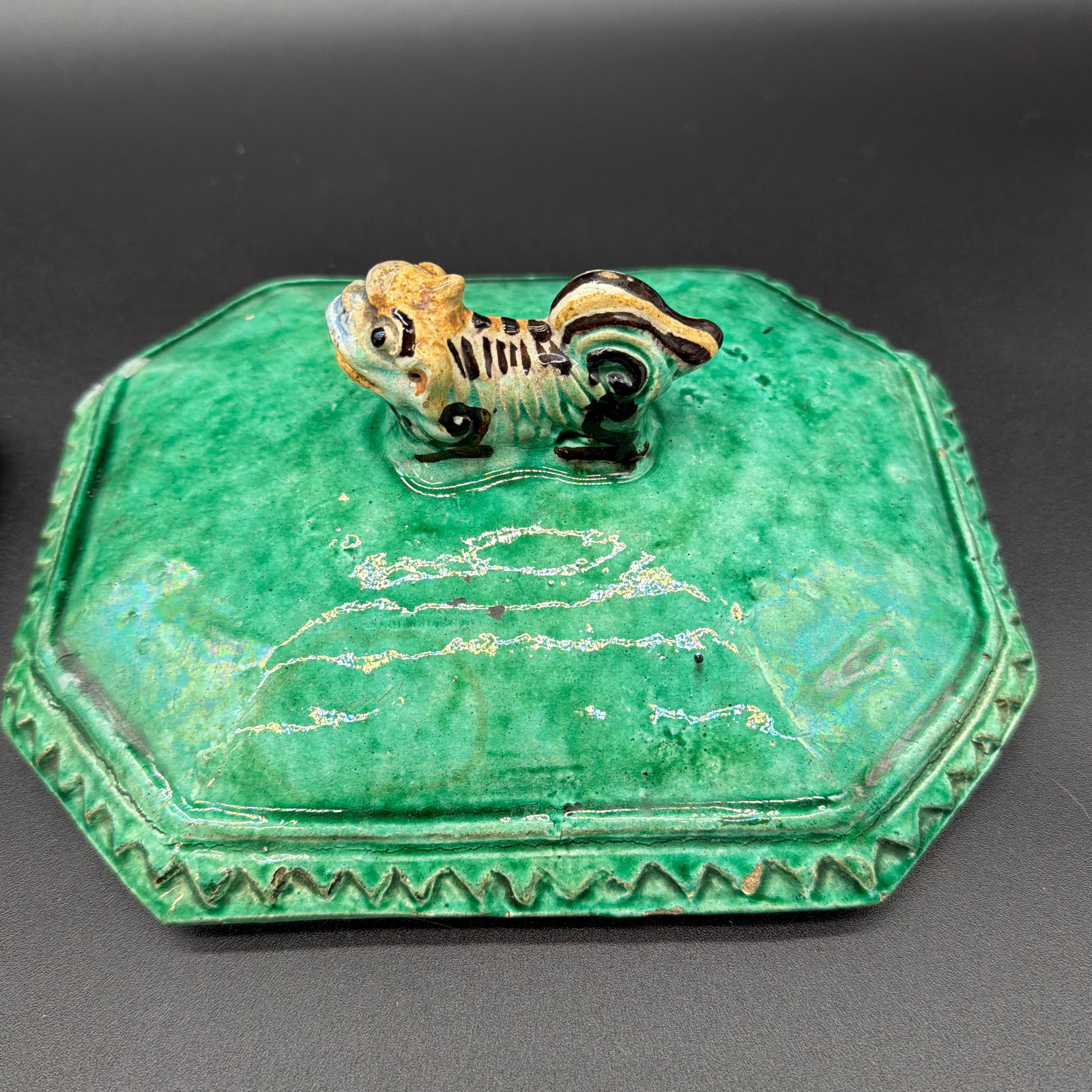 Antique Chinese Sancai Glazed Porcelain Tureen Lids With Foo Dog Finials - a Pair - 3