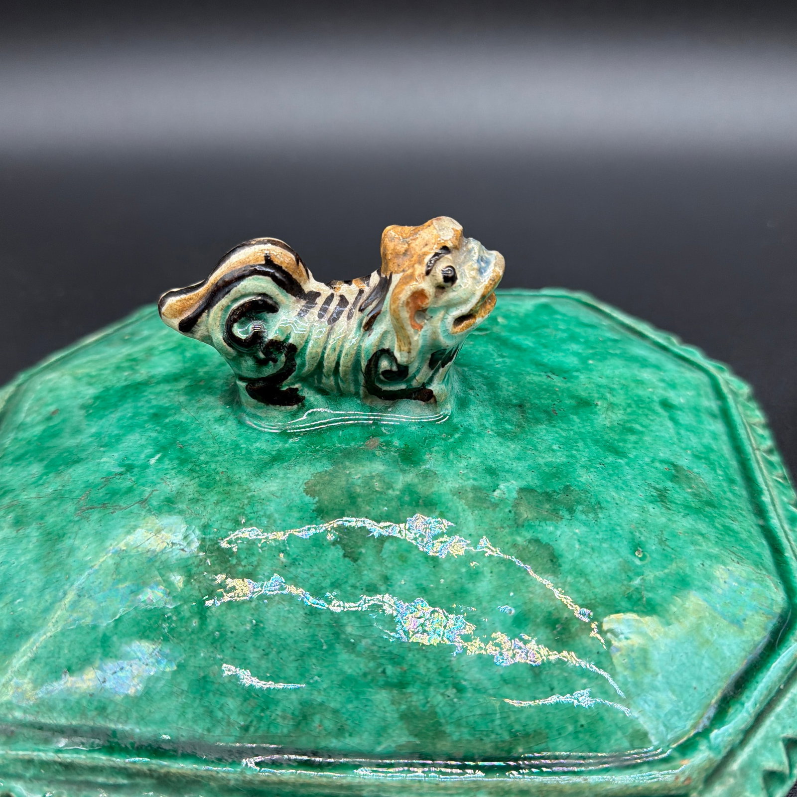 Antique Chinese Sancai Glazed Porcelain Tureen Lids With Foo Dog Finials - a Pair - 4