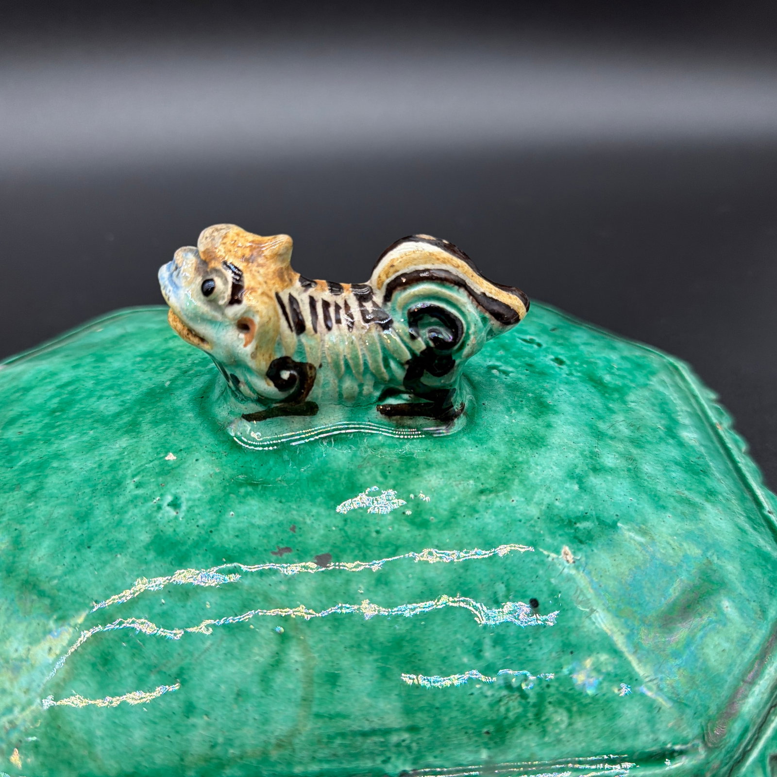Antique Chinese Sancai Glazed Porcelain Tureen Lids With Foo Dog Finials - a Pair - 5