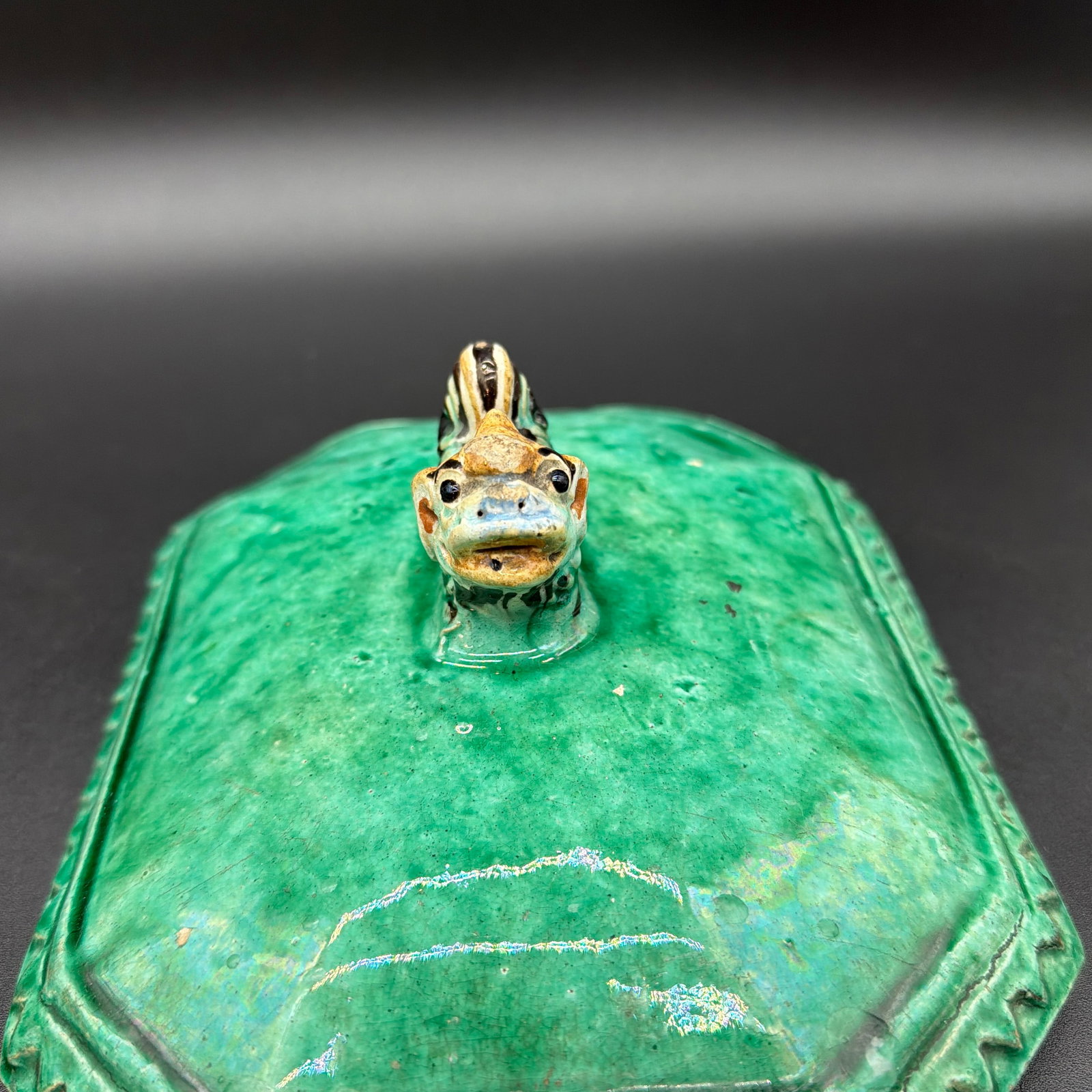 Antique Chinese Sancai Glazed Porcelain Tureen Lids With Foo Dog Finials - a Pair - 7