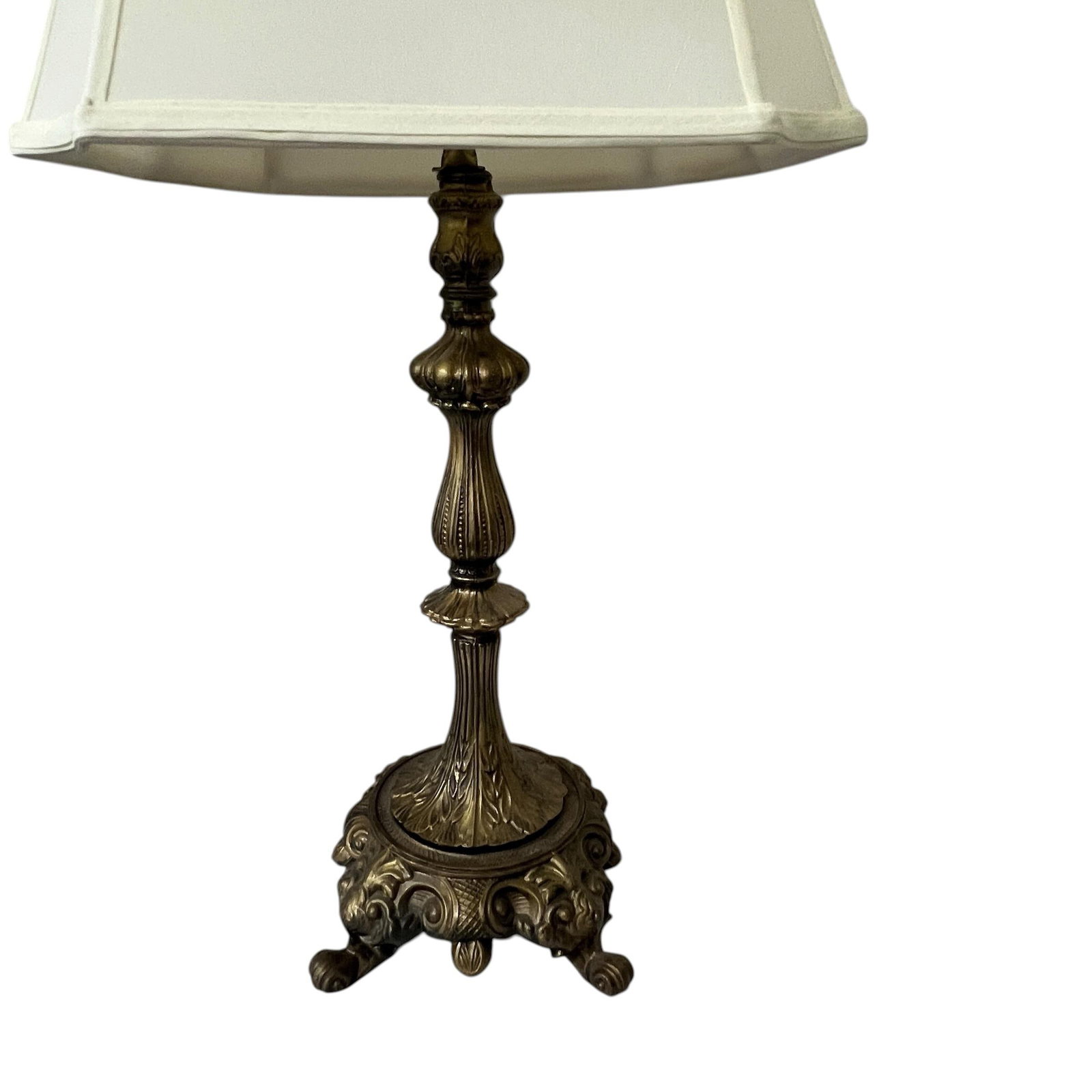Mid 20th Century Gilt Metal Footed Baroque Style Lamps and Shades - A Pair - 7