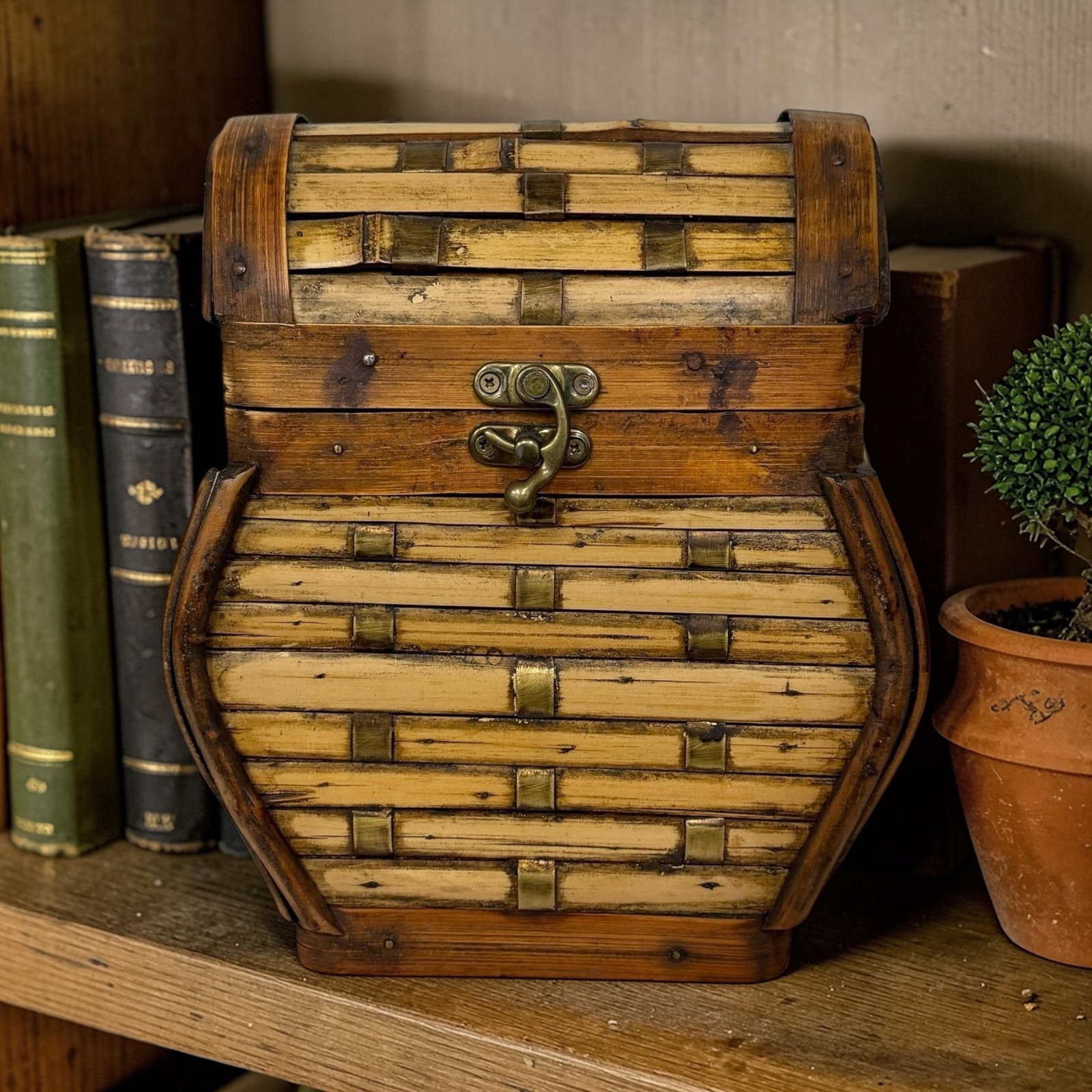 Vintage Handmade Bamboo and Brass Decorative Storage Box - 2