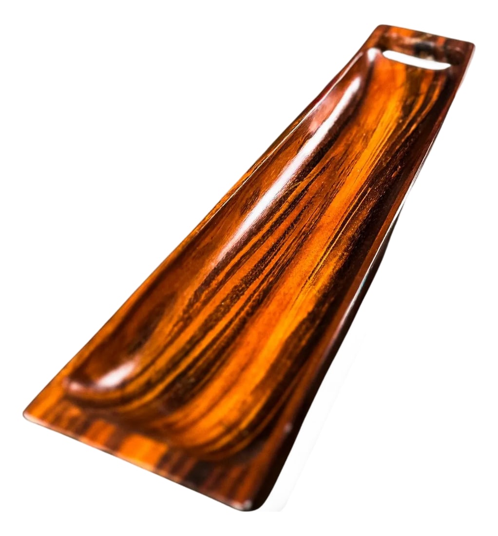 Sculptural Brazilian Rosewood Decorative Tray by Tropic Art, 1960s: This refined mid-century decorative tray, crafted in Brazil in the 1960s by Tropic Art, exemplifies the sculptural elegance and material richness that define the country's modern design era.