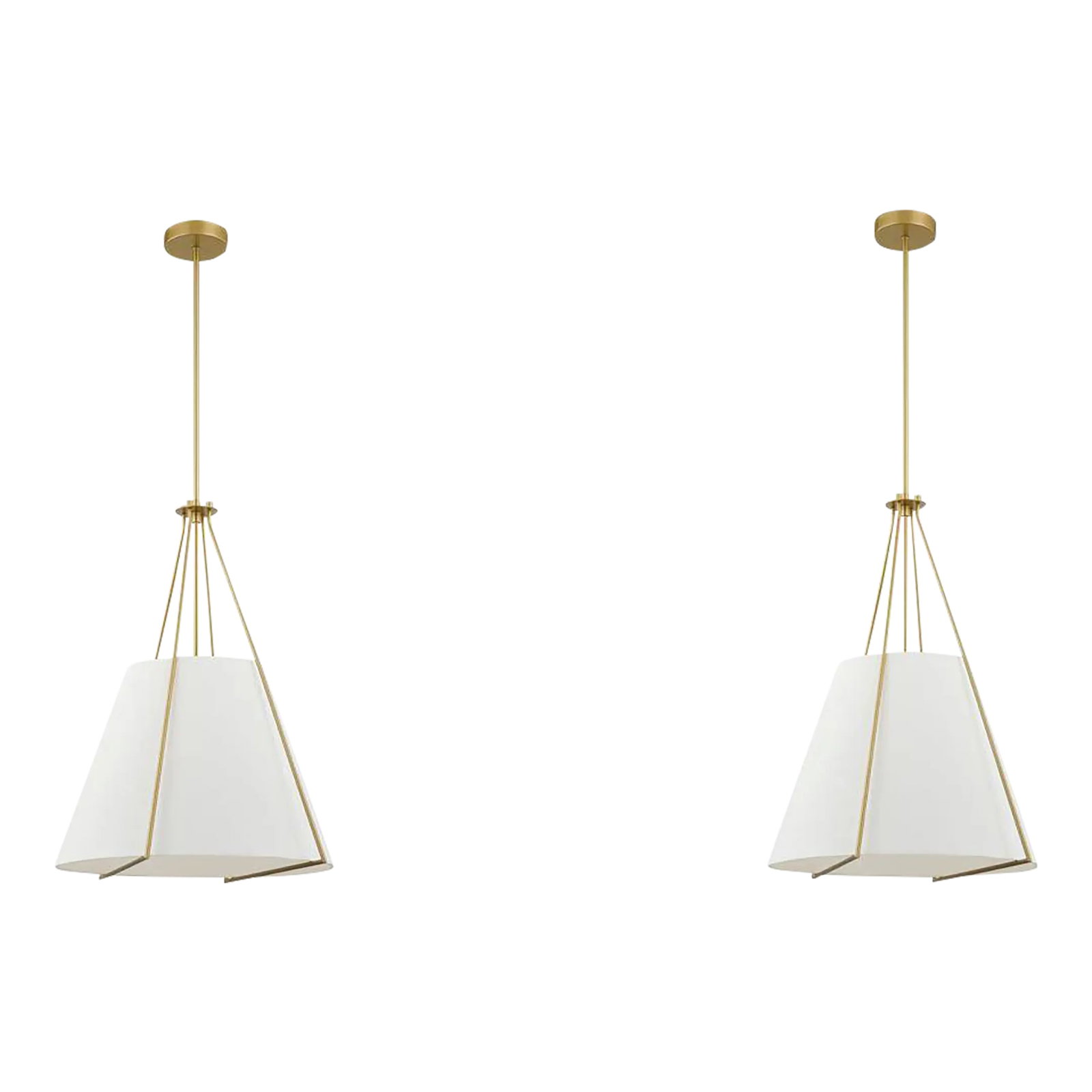 Pair of Adaline Gold & White Pendants: The Adaline Pendant combines a durable metal base with a stunning gold finish for a sophisticated look. Its elegant design is complemented by a white linen shade that enhances the warm glow, making