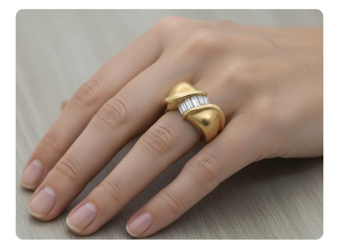 14k Yellow Gold Diamond Ring, Size 6.5 - 2