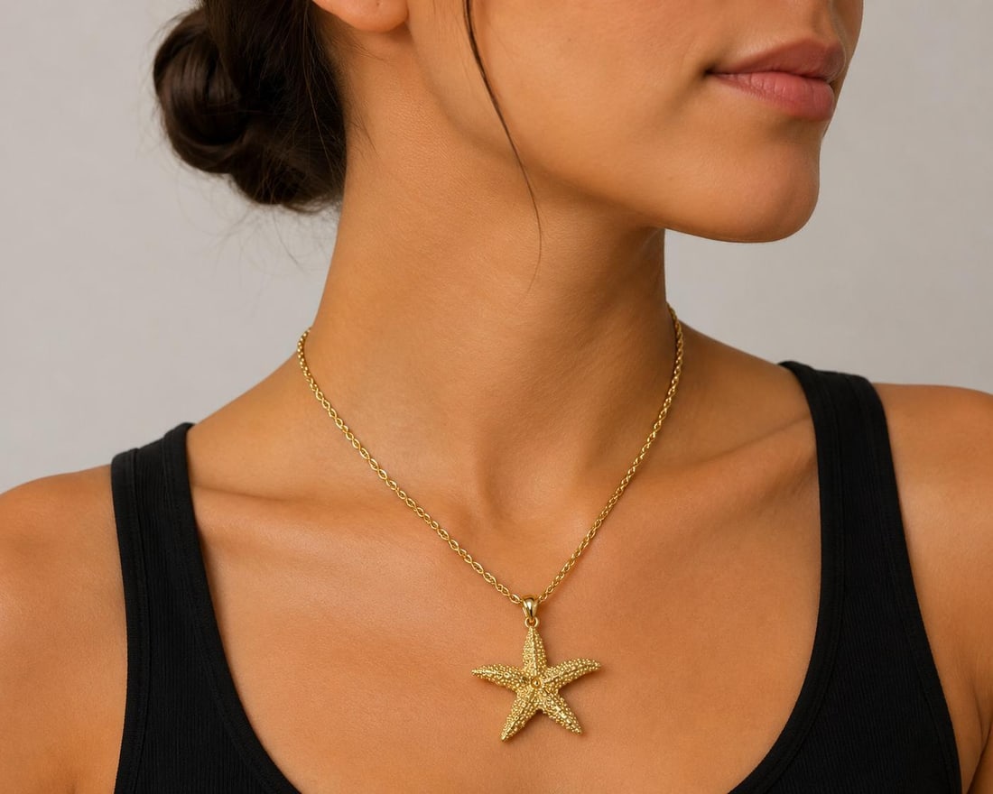 14k Yellow Gold Textured Starfish Pendant - 2