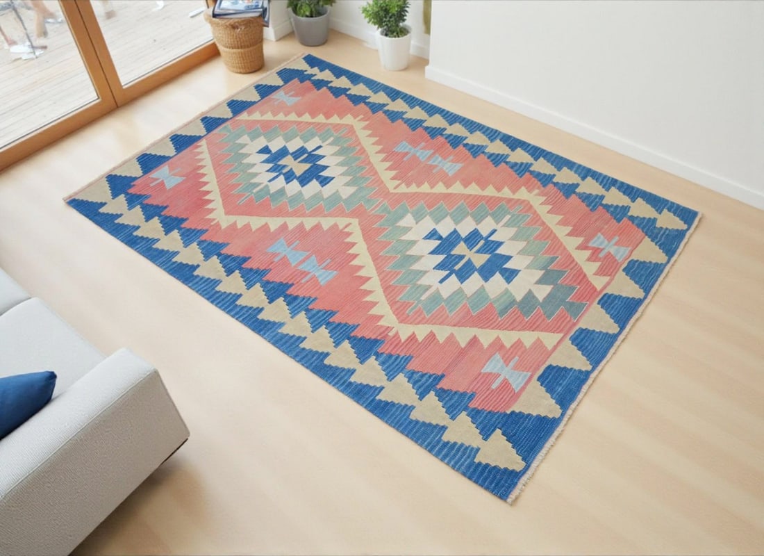 Vintage Turkish Handwoven Kilim Rug – Flat Weave Boho Farmhouse Decor – Standard 3"² - 2