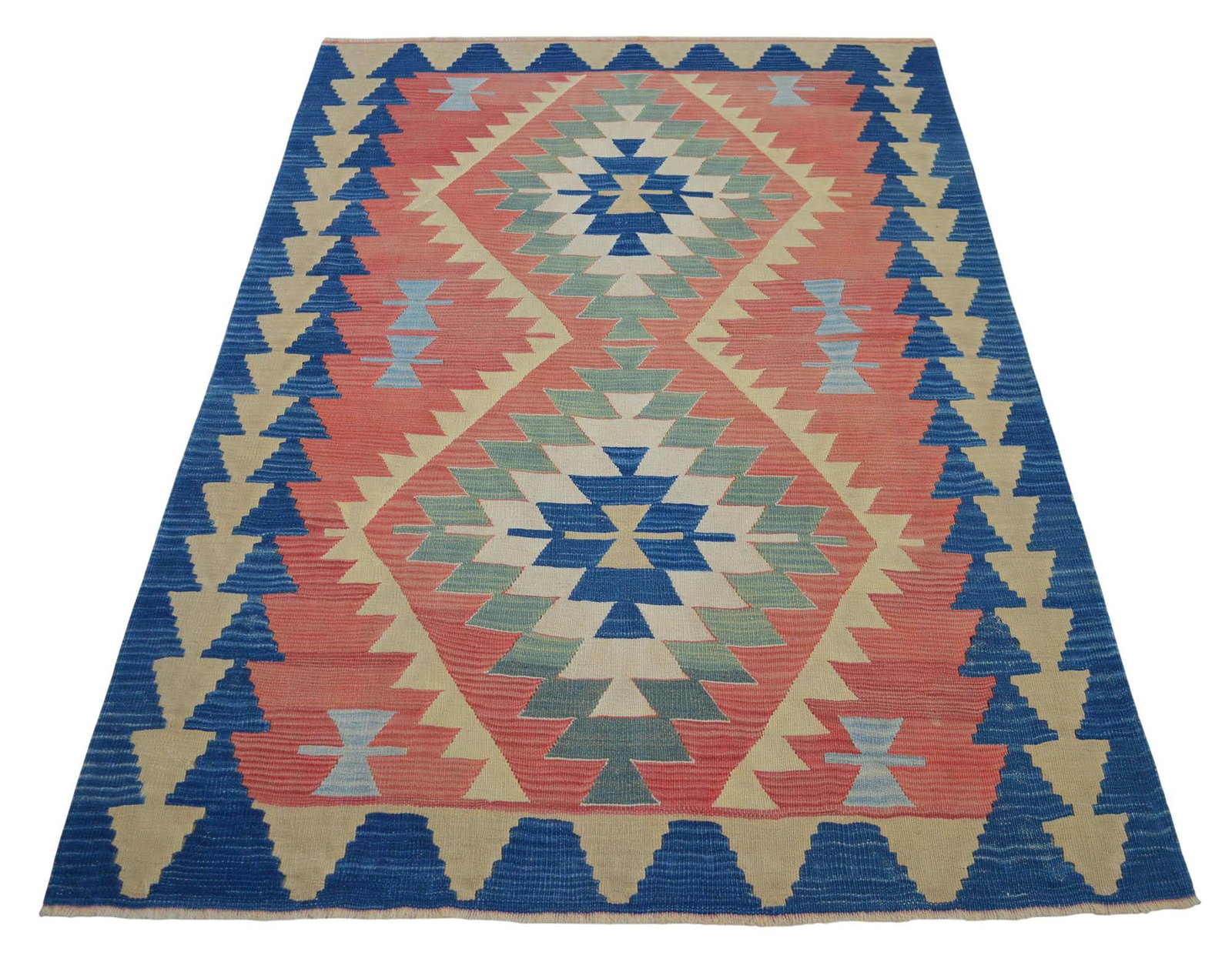 Vintage Turkish Handwoven Kilim Rug – Flat Weave Boho Farmhouse Decor – Standard 3"² - 7