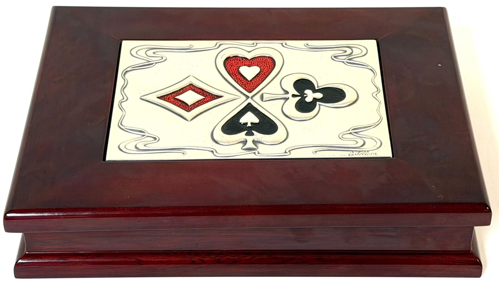 Mid-Century Modern Sterling Silver & Enamel Playing Card Box, Castellini, Italy - 2
