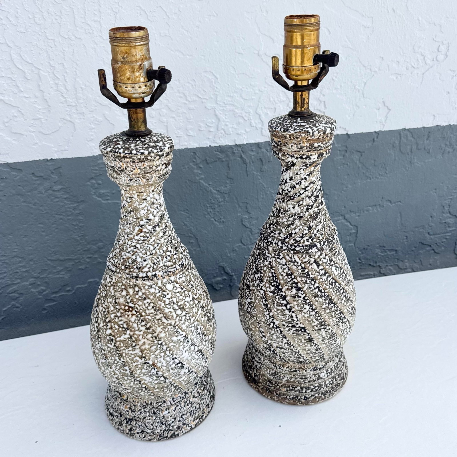 Mid Century Modern Splatter Glazed Swirl Table Lamps - A Pair - 2