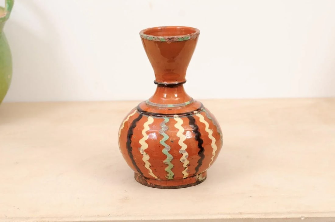French 19th Century Jaspe Pottery Wine Serving Jug with Rust Glaze, Wavy Décor - 2