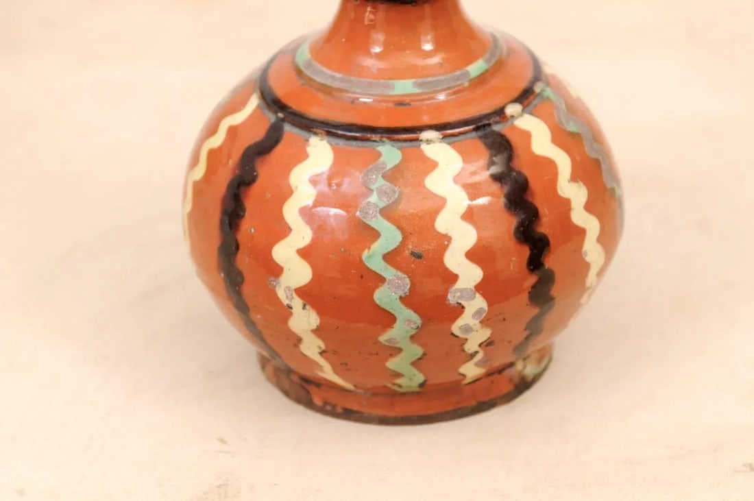 French 19th Century Jaspe Pottery Wine Serving Jug with Rust Glaze, Wavy Décor - 7
